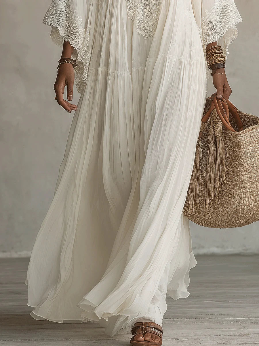 Indara | Vestido largo de blanco con escote en V