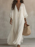 Indara | Vestido largo de blanco con escote en V