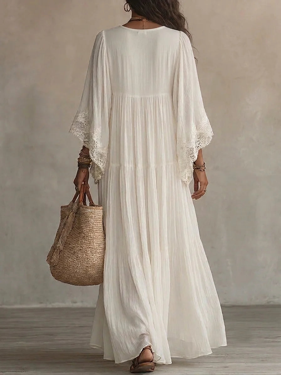 Indara | Vestido largo de blanco con escote en V